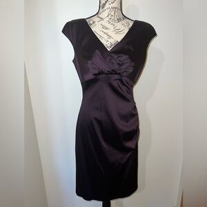 Ralph Lauren Deep Purple Satin Cocktail Dress/Ruched Waist/Size 6